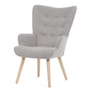 Křeslo "ušák", potah šedá látka bouclé, nohy masiv kaučukovník AK-309 GREY2